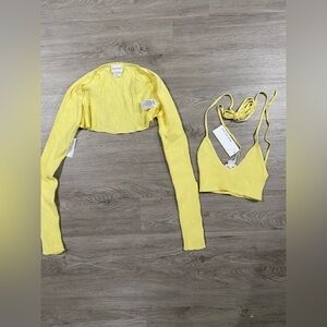 Find Me Now Yellow Ribbed‎ Cropped Sweater Tank Top Set Medium